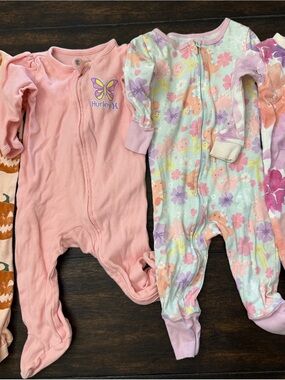 Burt's Bees Baby Pink & Pastel Floral Footed One-Pieces (2-Pack)